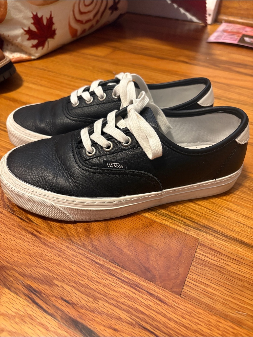 Vans Black Leather Sneakers with White Accents